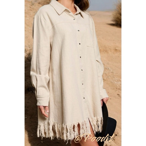 BLUE B Tassel trim linen mini dress S M L - Picture 3 of 7